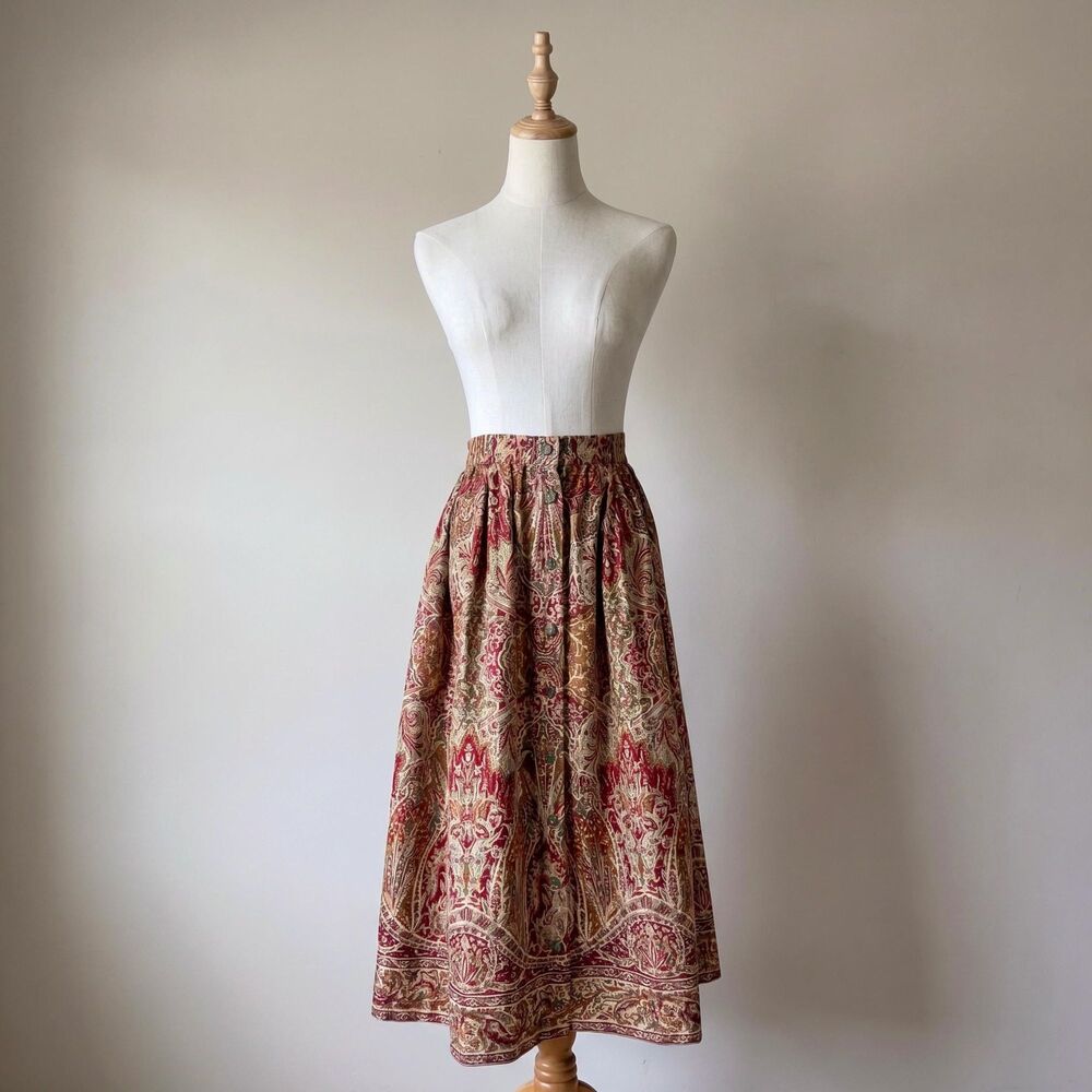Ralph Lauren Blue Label c. 1980s Cotton-Linen Skirt in Arroyo Red Paisley | 6